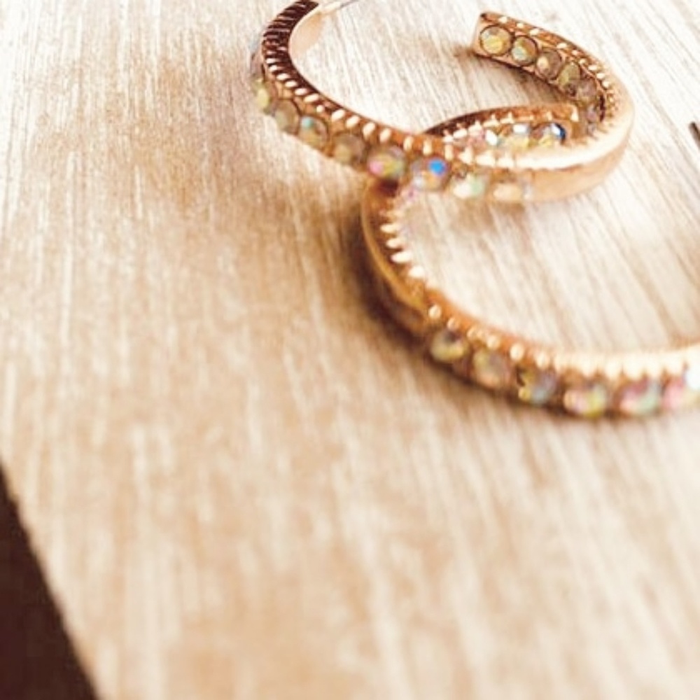 JEWEL TONE GOLD DIAMOND HOOPS - Picture 1 of 1